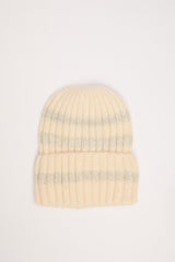 Cappello a coste con righe avorio-grigio