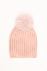 Cappello a coste con pon pon rosa