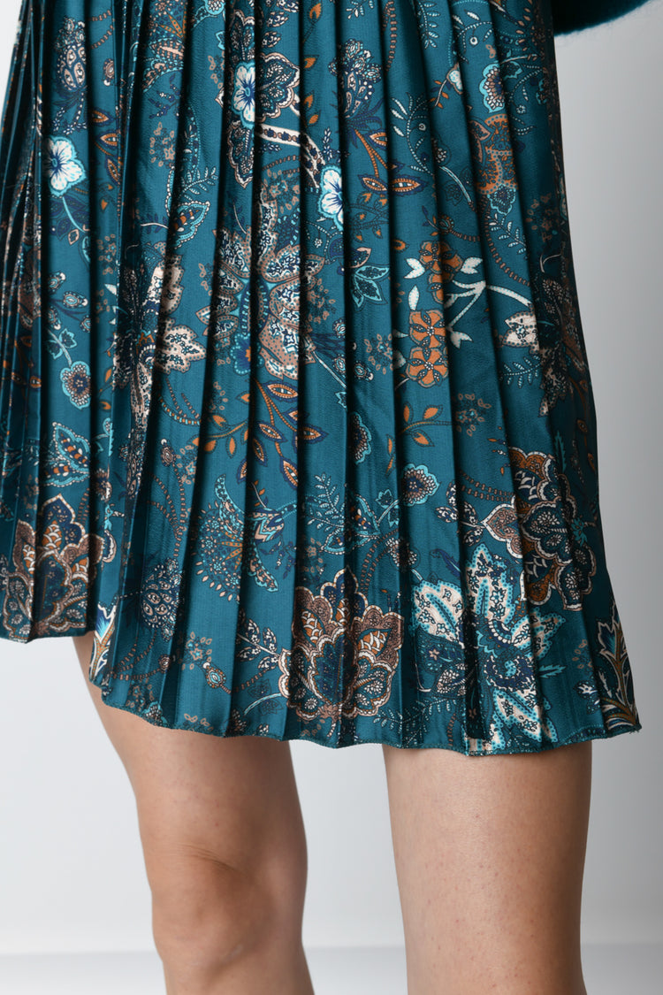 Gonna a pieghe con stampa etnico-floreale