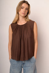 Top basic con drappeggi cioccolato