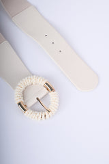 Cintura elastica con fibbia tonda in perline