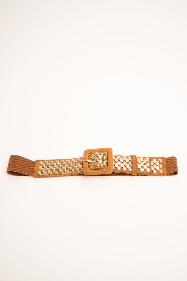 Cintura elastica cognac con decorazione borchie