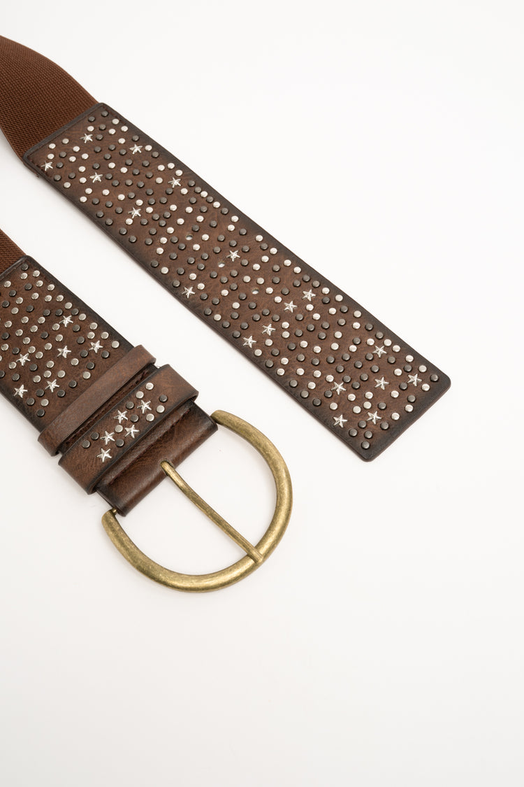 Cintura elastica marrone con decorazione stelle