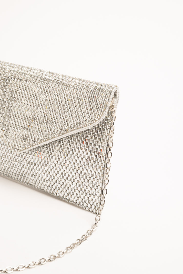 Pochette a busta in strass argento