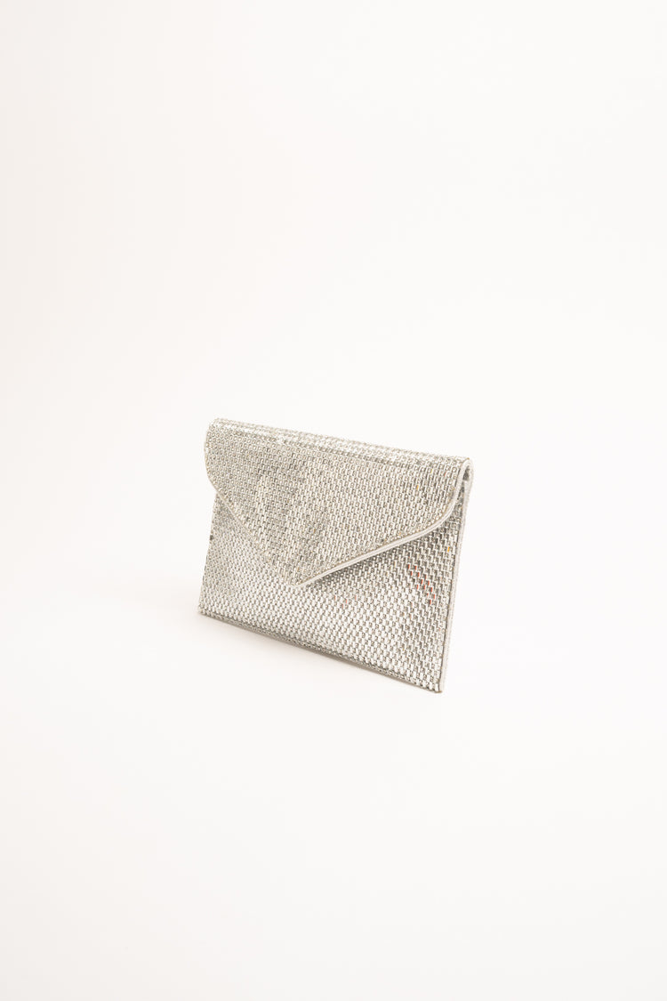 Pochette a busta in strass argento