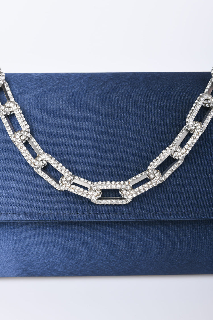 Pochette in raso con manico in strass