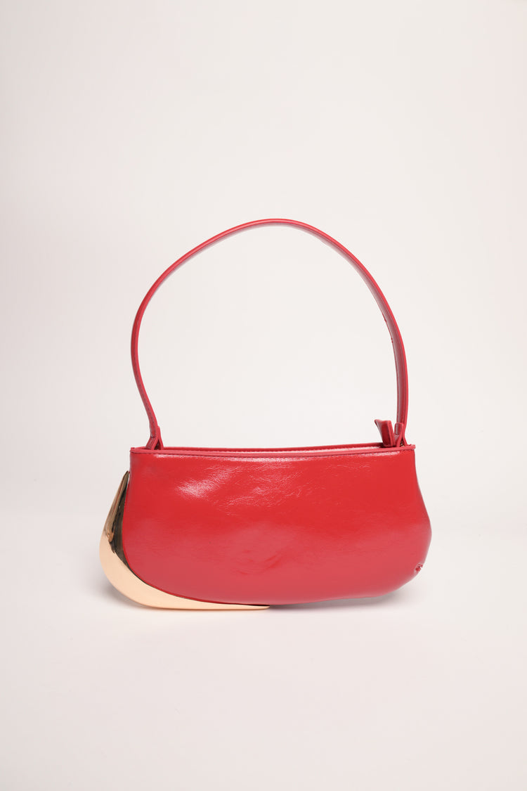 Borsa piccola rossa con placca dorata