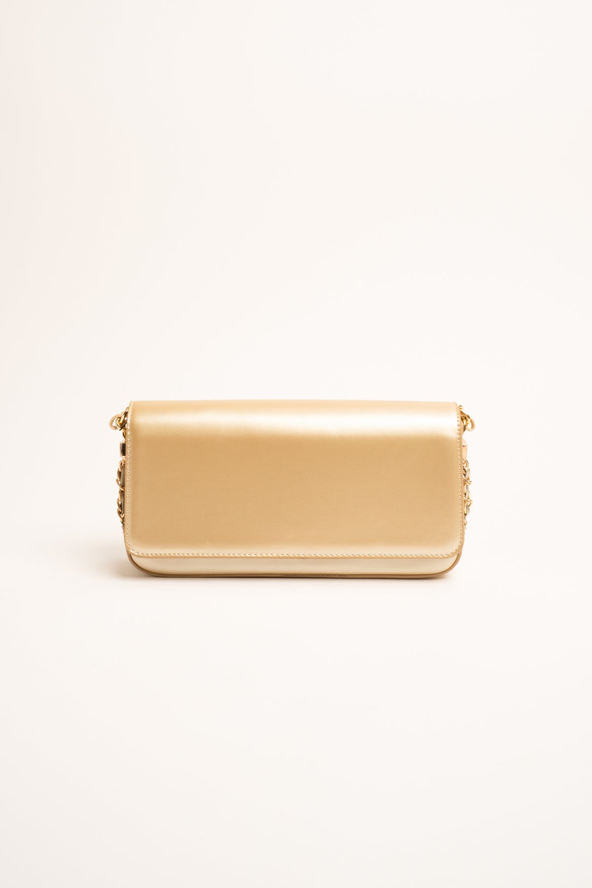 Pochette in similpelle beige con tracolla a catenella