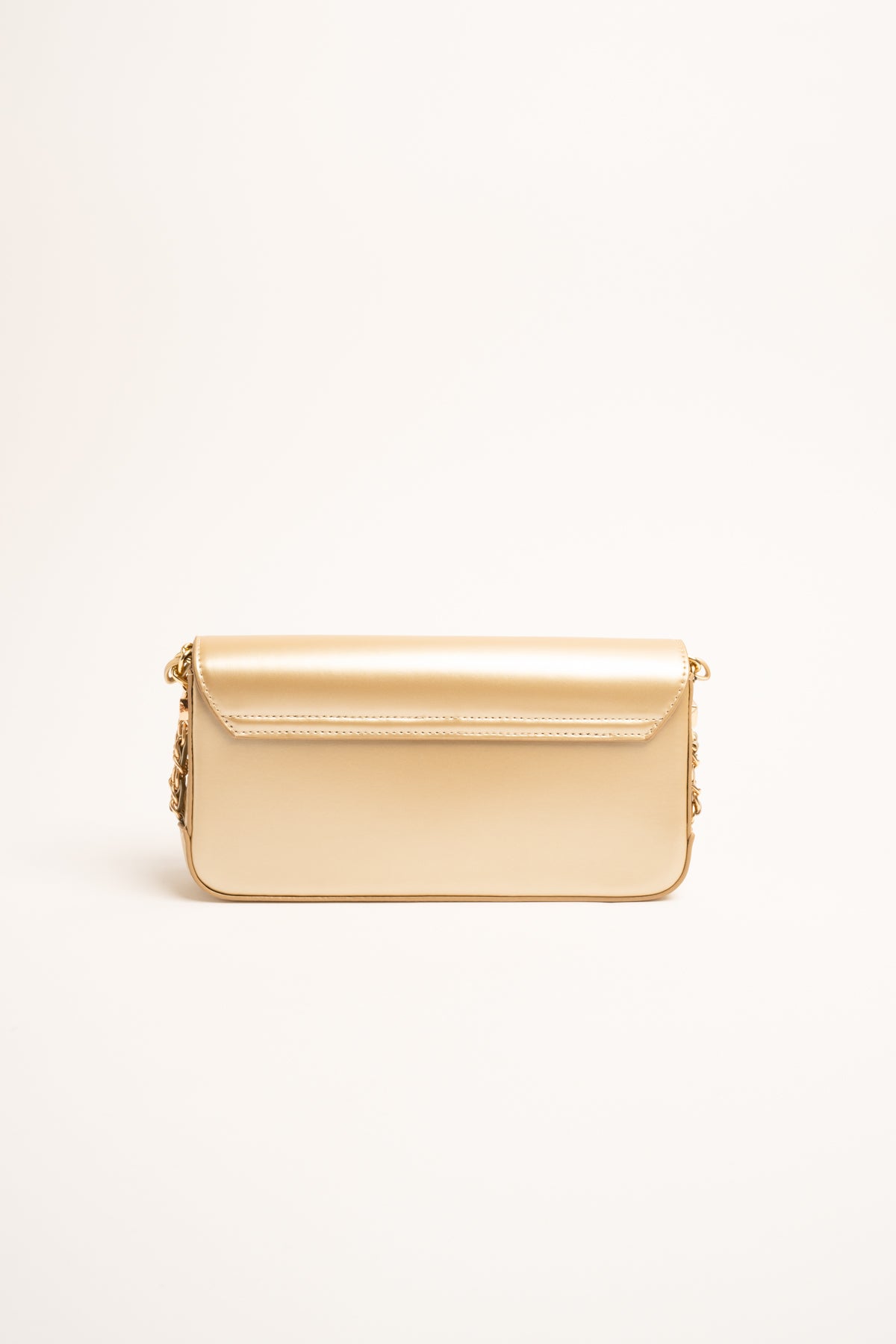 Pochette in similpelle beige con tracolla a catenella