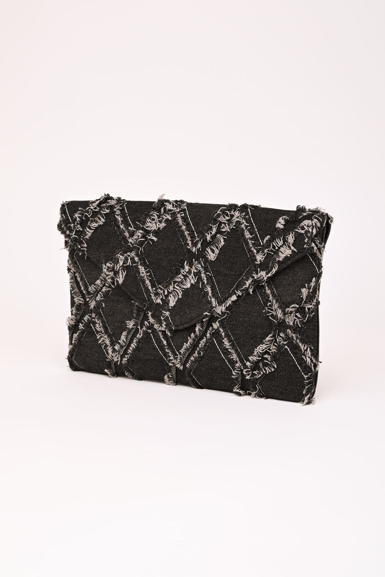 Pochette in denim jacquard a rombi