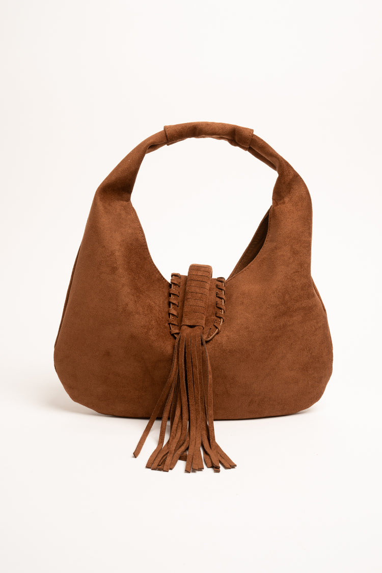 Borsa grande a spalle cognac con frange