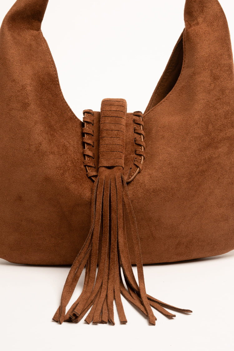 Borsa grande a spalle cognac con frange