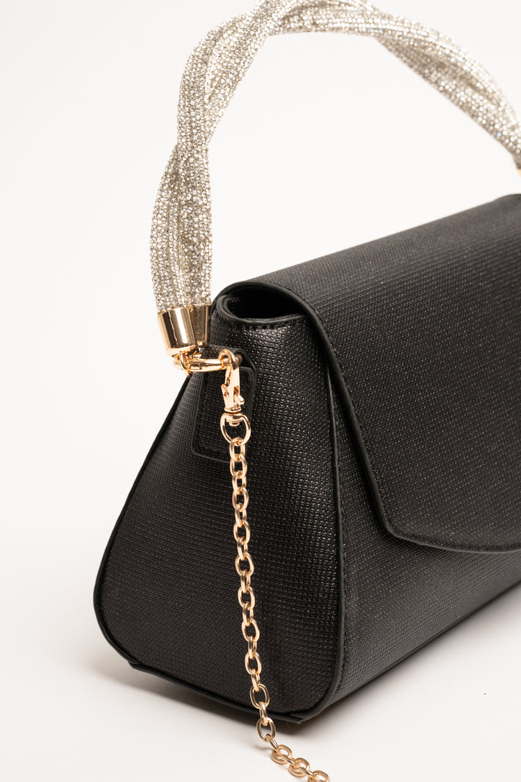 Pochette nera con doppio manico in strass