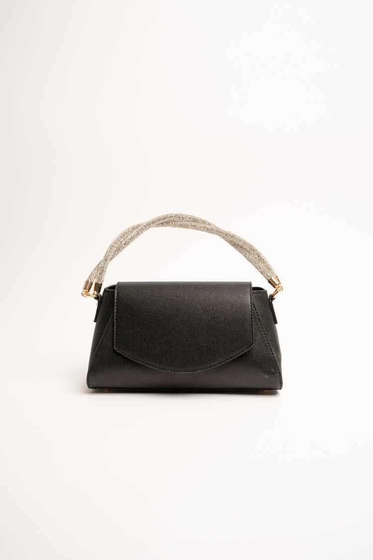 Pochette nera con doppio manico in strass