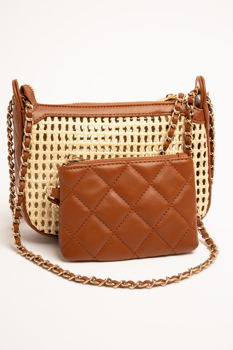 Borsa paglia trafori con pochette