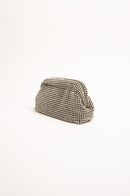 Pochette gioiello in maglia con strass argento