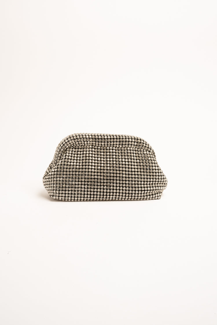 Pochette gioiello in maglia con strass argento