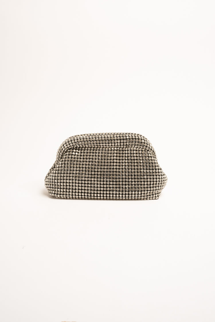 Pochette gioiello in maglia con strass argento