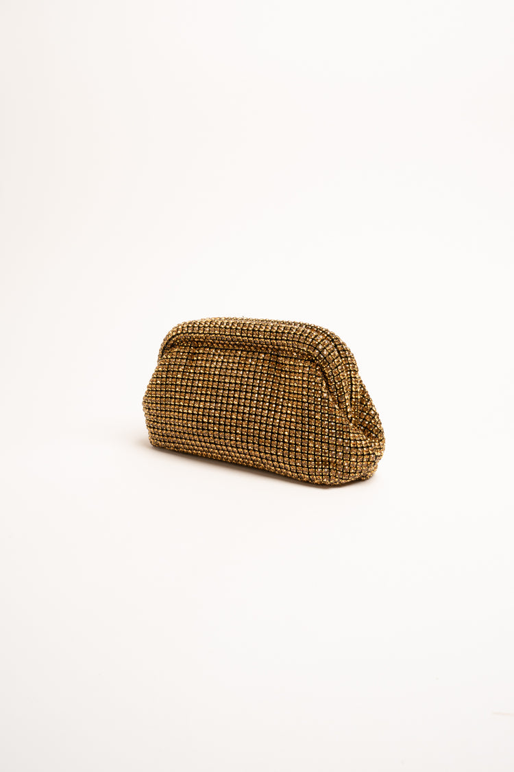 Pochette gioiello in maglia con strass oro