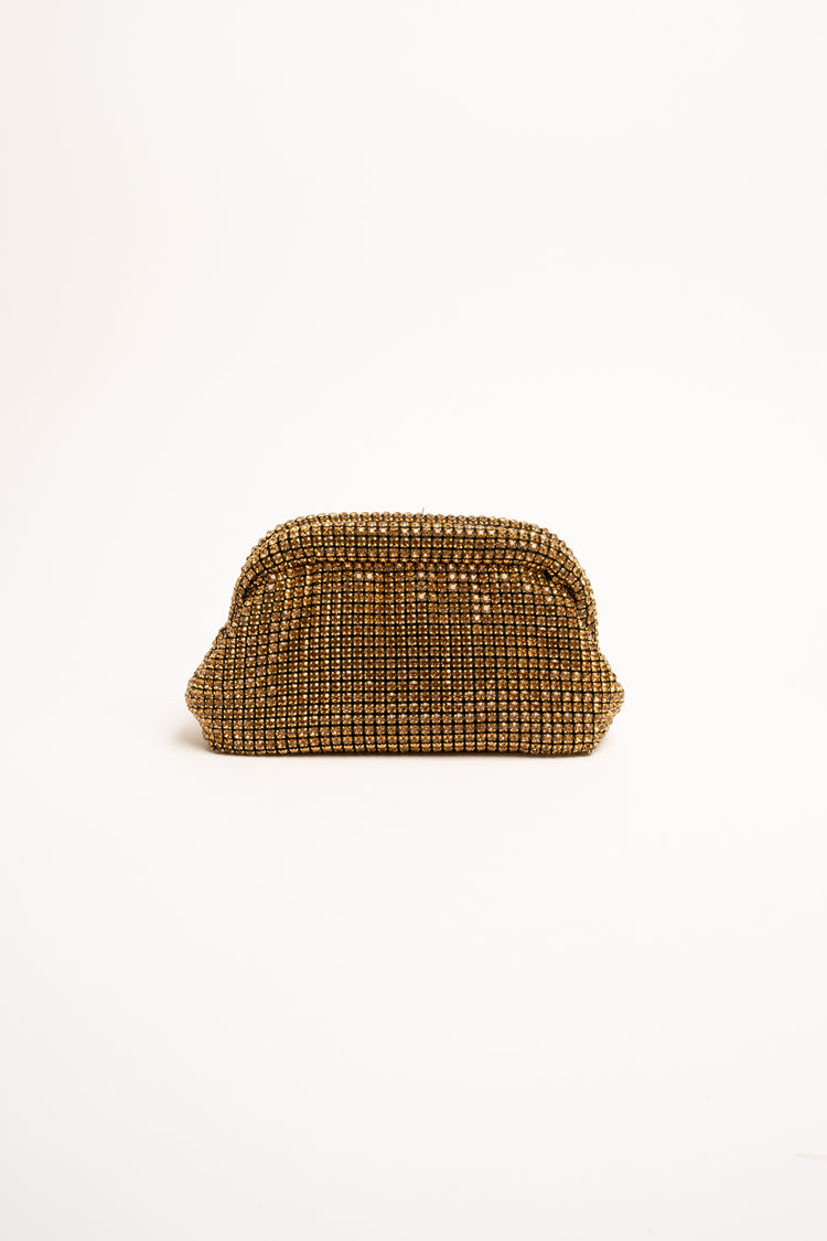 Pochette gioiello in maglia con strass oro