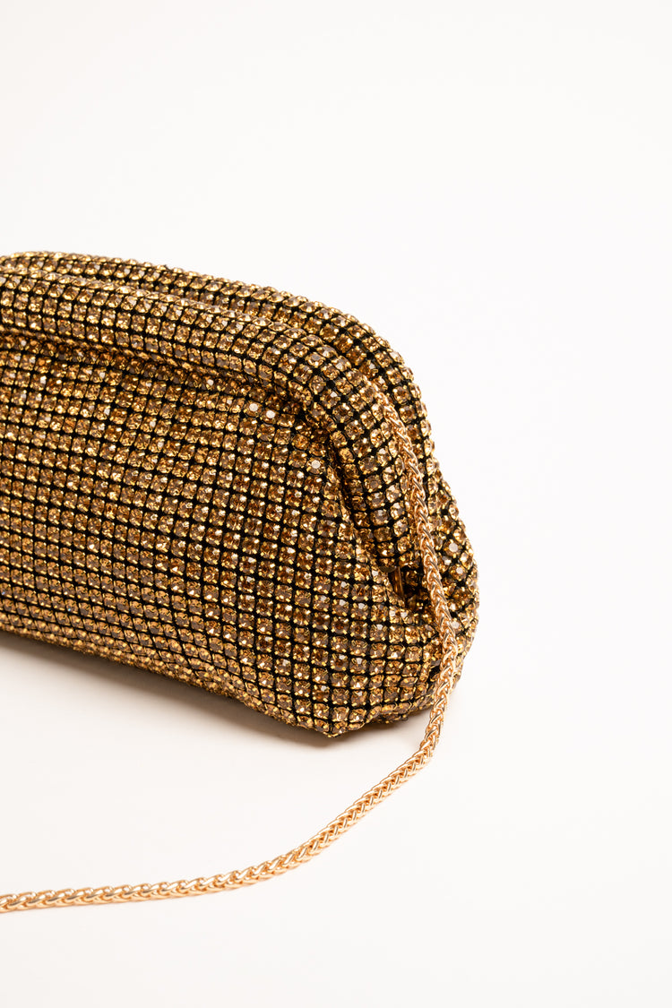 Pochette gioiello in maglia con strass oro