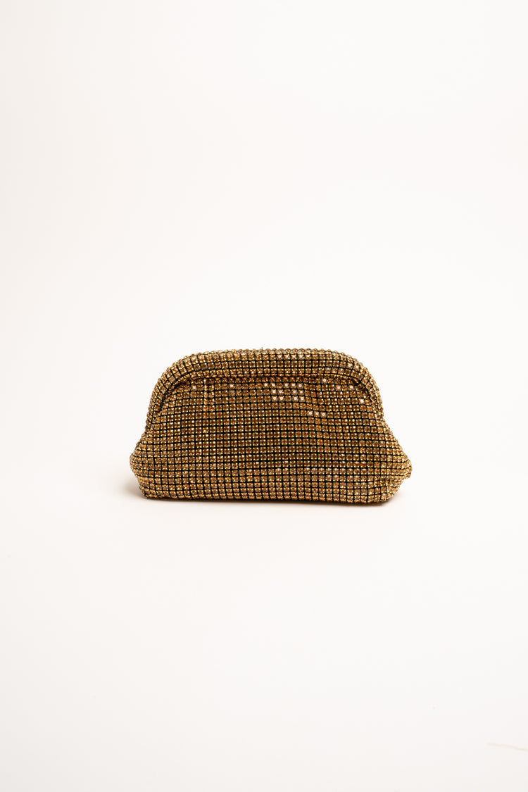 Pochette gioiello in maglia con strass oro