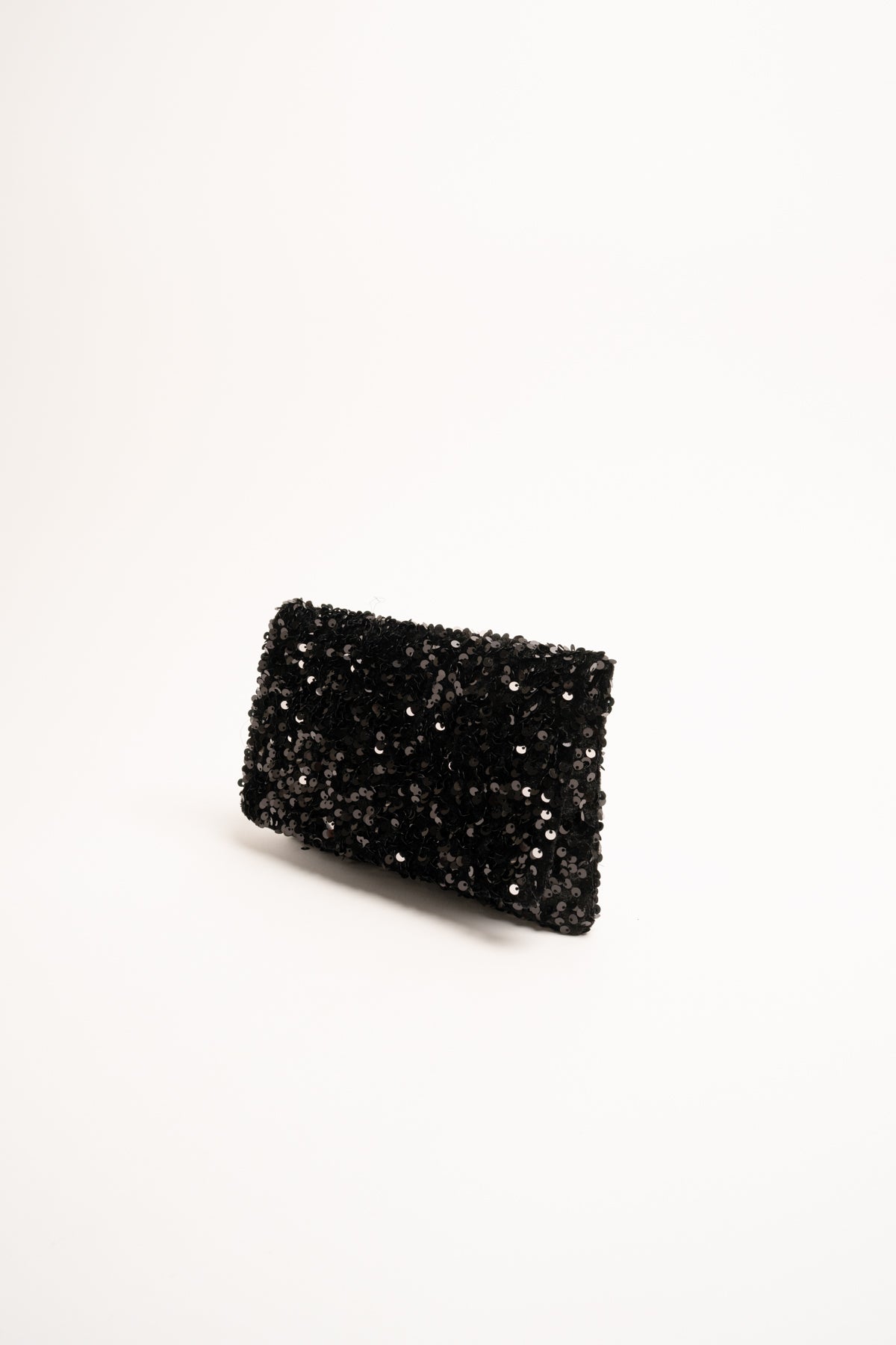 Pochette nera con paillettes e patta
