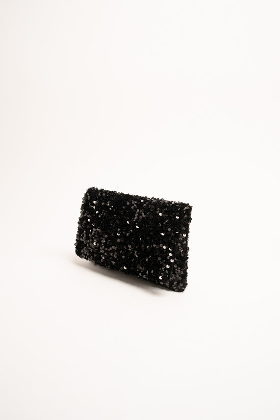 Pochette nera con paillettes e patta