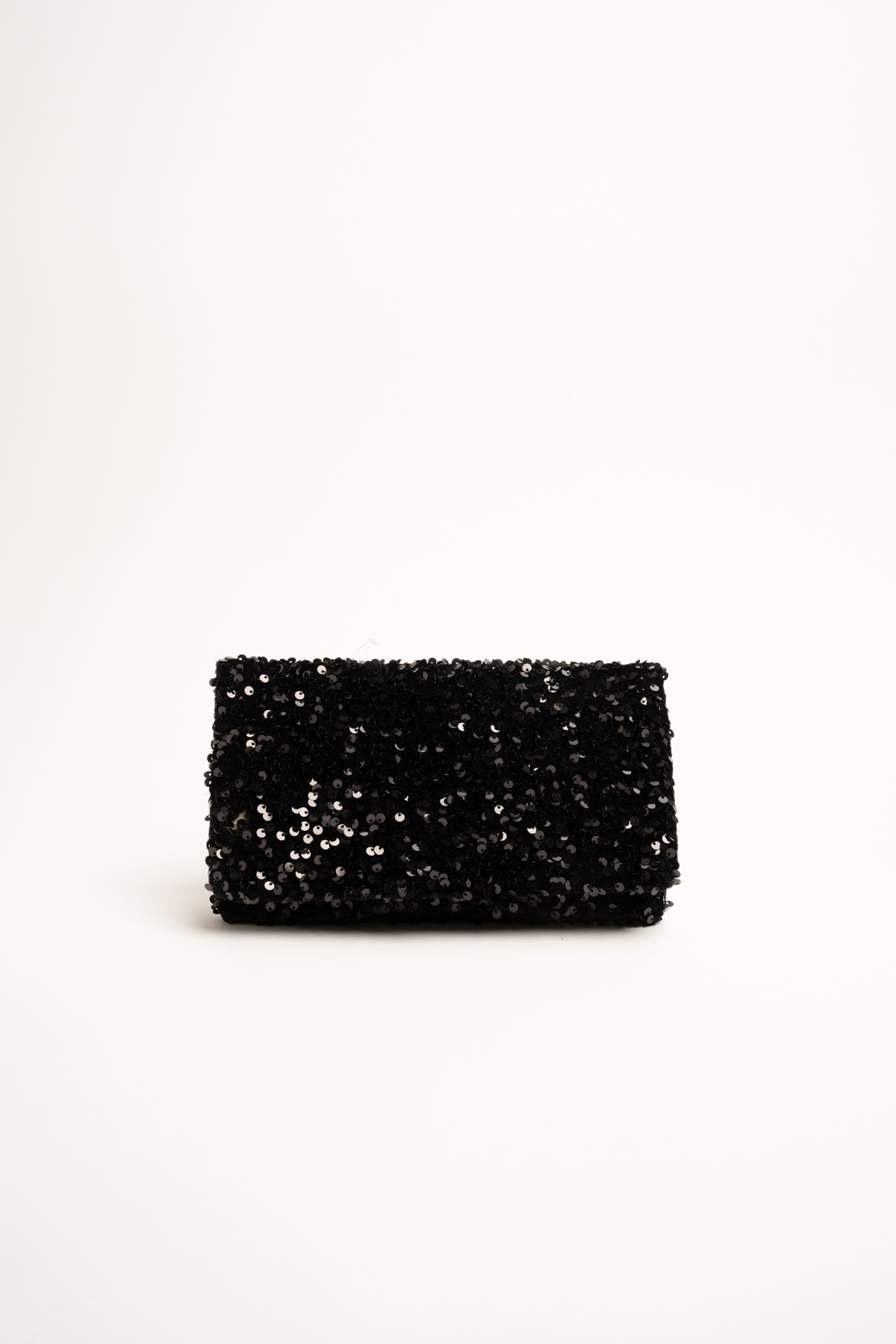 Pochette nera con paillettes e patta