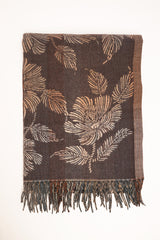 Sciarpa floreale con frange marrone-cammello