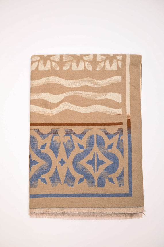 Sciarpa in jacquard geometrico-floreale sabbia