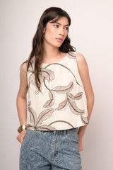 Top cotone fantasia ricamo palm