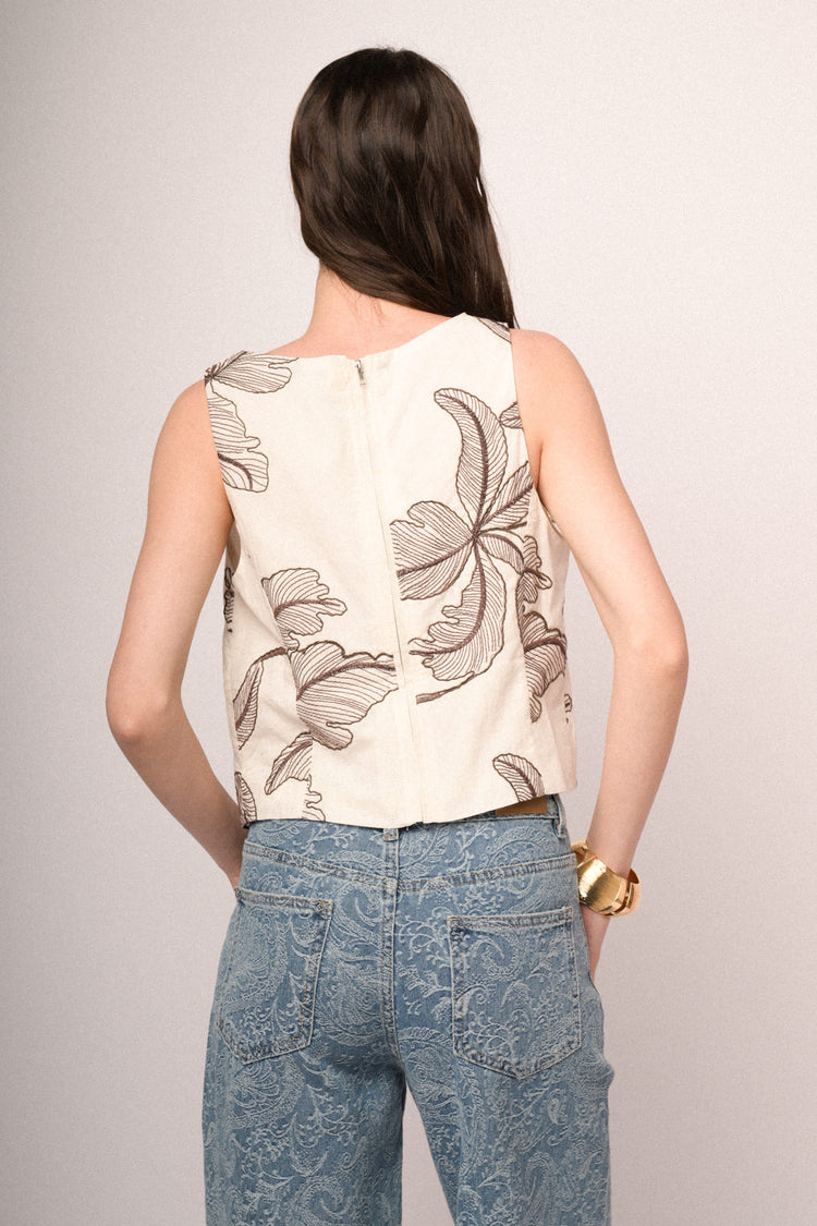Top cotone fantasia ricamo palm