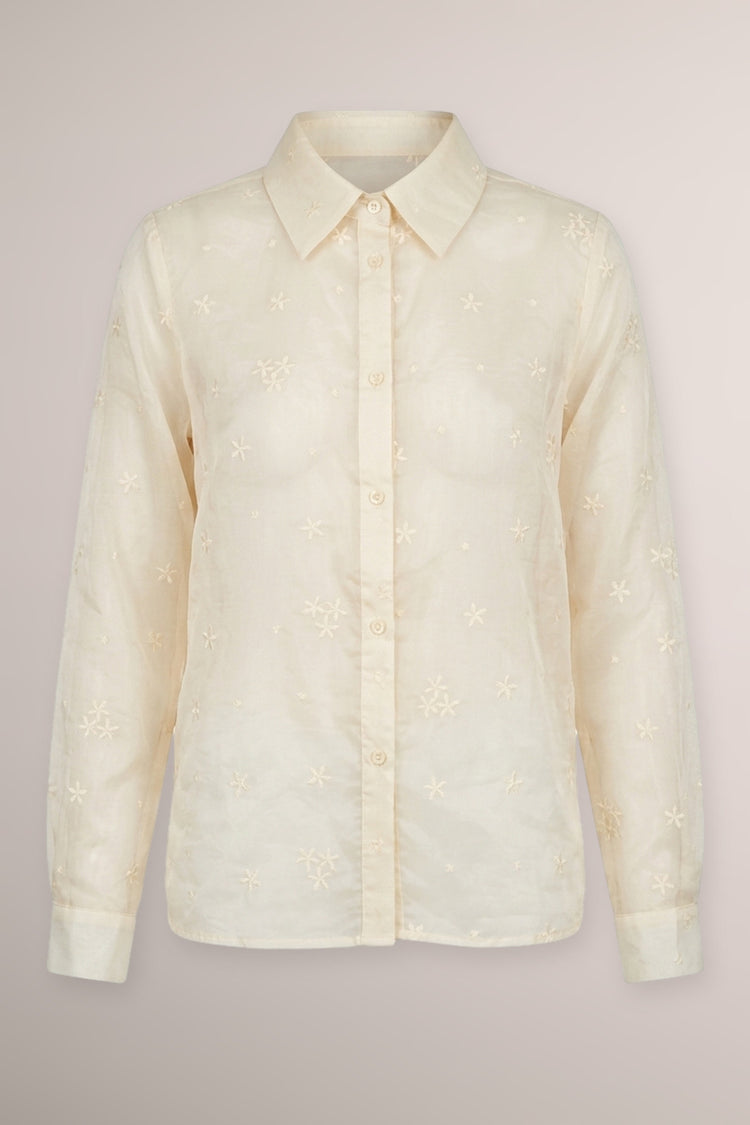 Camicia in mussola avorio con ricami floreali