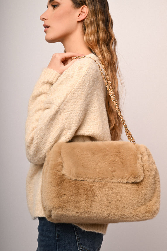 Borsa a spalla in faux fur