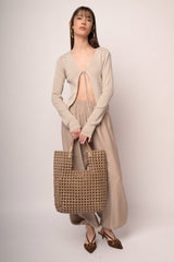 Borsa tote grande in similpelle intrecciata beige
