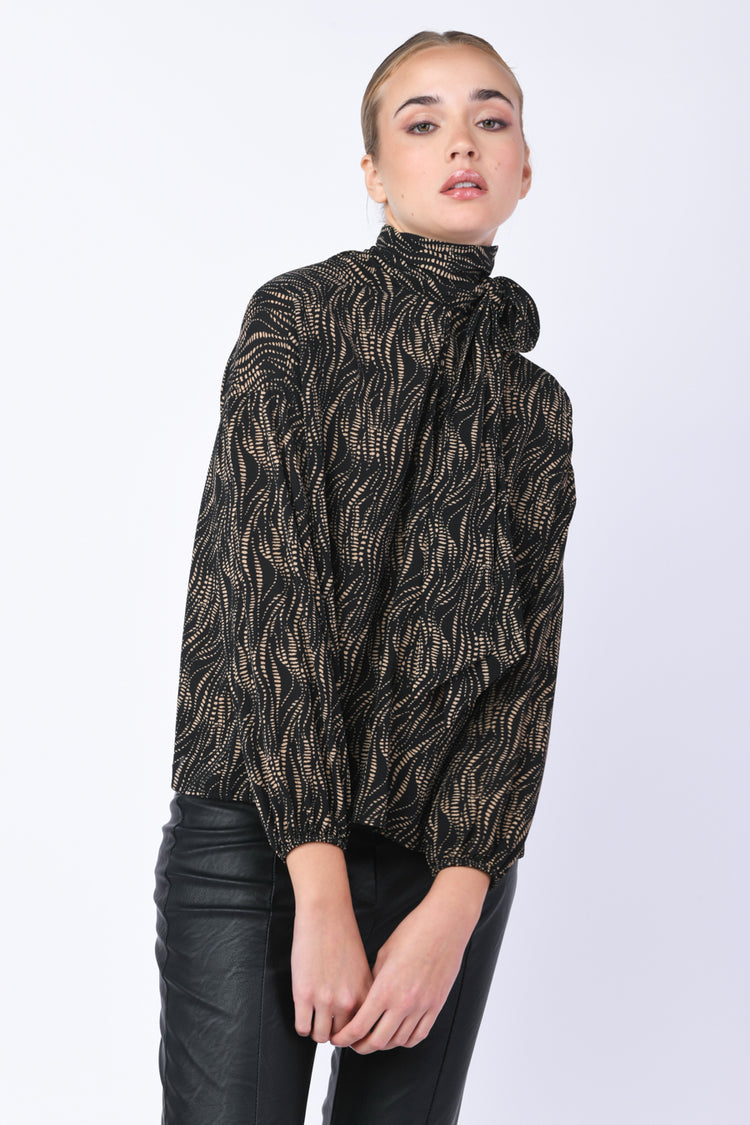 Blusa con stampa e fiocco