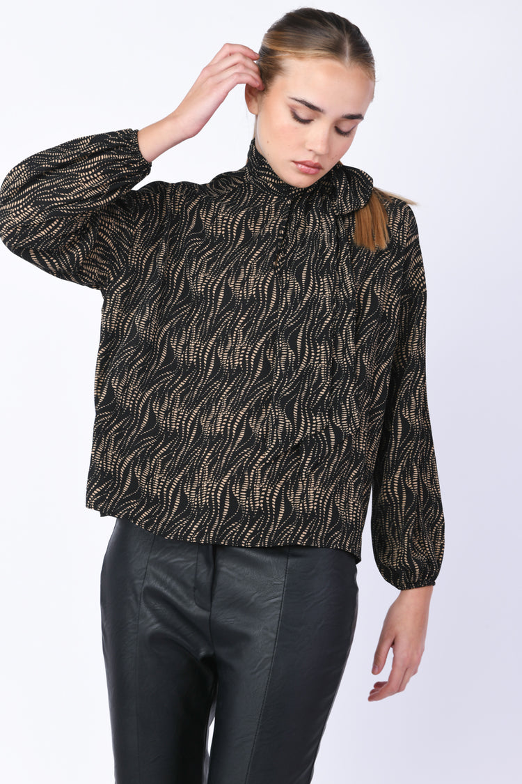 Blusa con stampa e fiocco