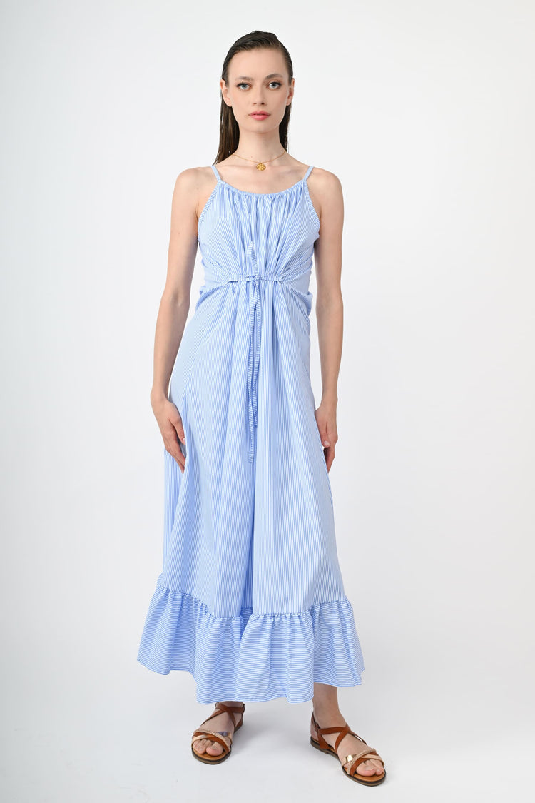 Abito lungo a righe con balza – Nunalie - Main Image