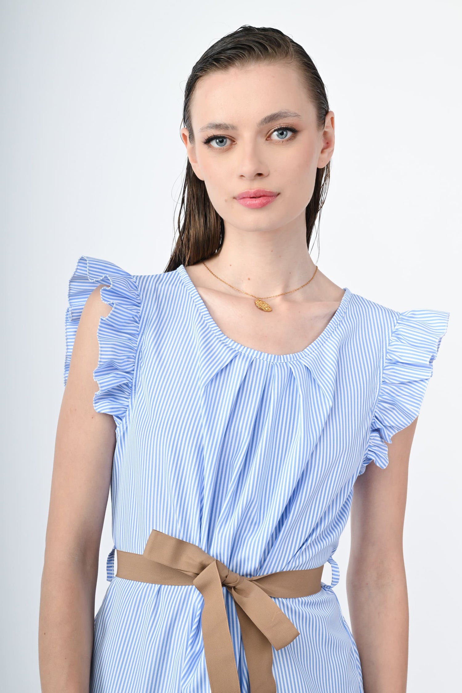 Abito a righe con cintura – Nunalie - Main Image