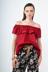 Top in cotone con volant