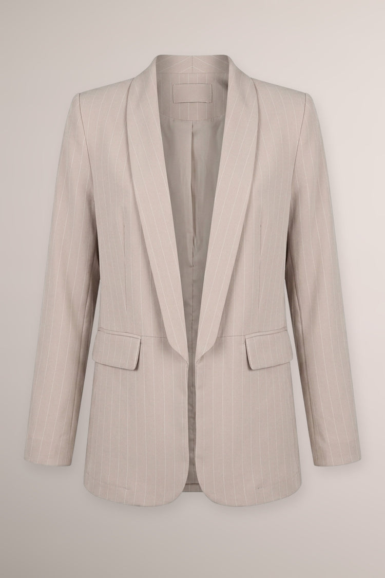 Giacca gessata beige con maniche arricciate