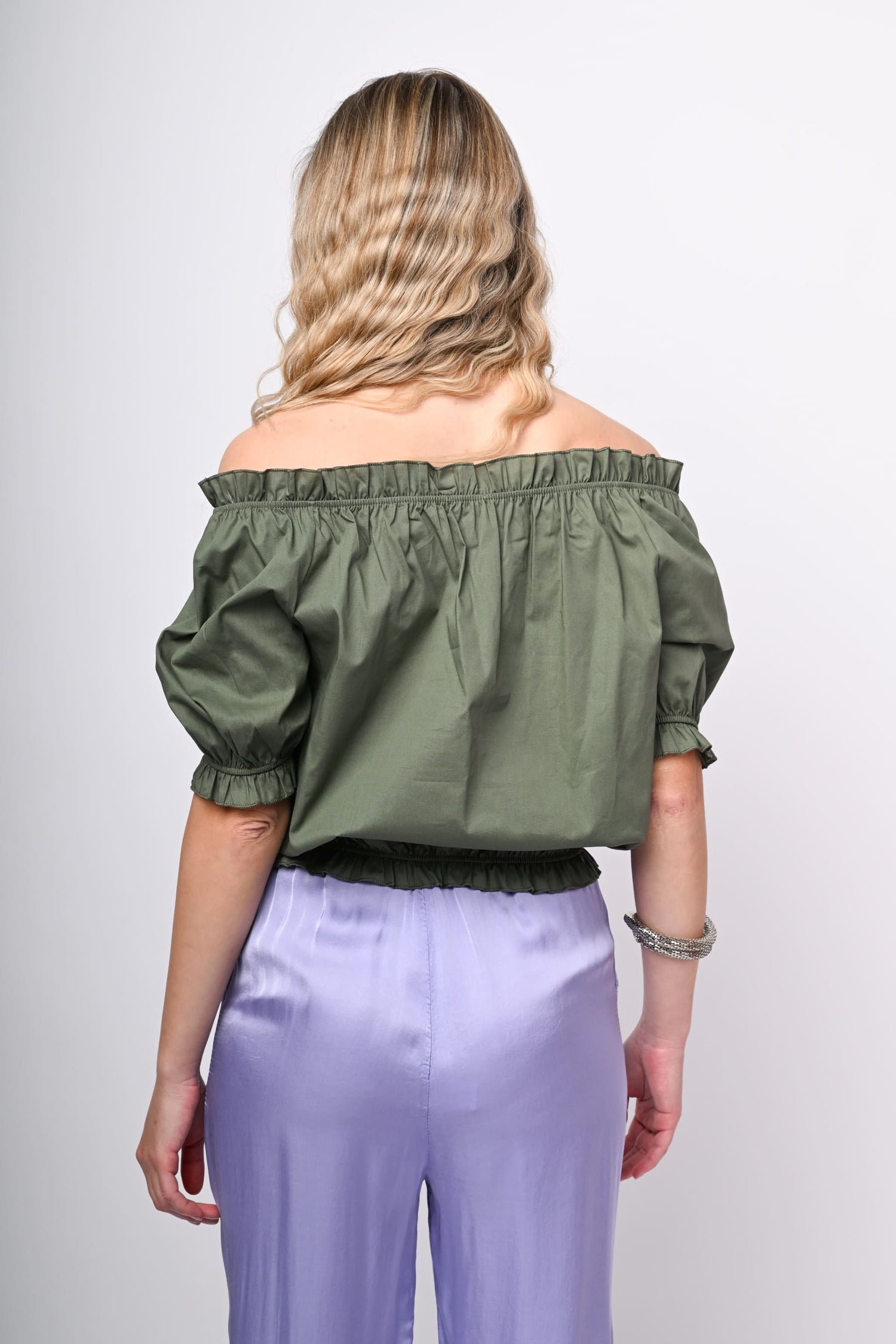 Top corto in rete con volant e spalle scoperte in stile grunge da donna Top corto in rete con volant e spalle scoperte in stile grunge da donna