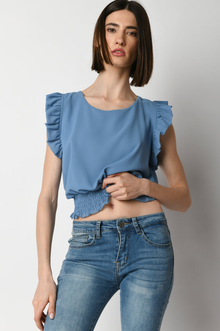 Top crop a punto smock con rouches