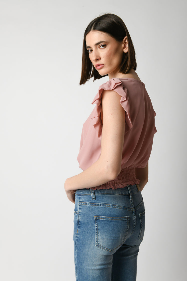 Top crop a punto smock con rouches