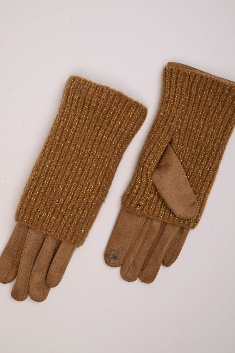 Guanti con manicotti in maglia lurex