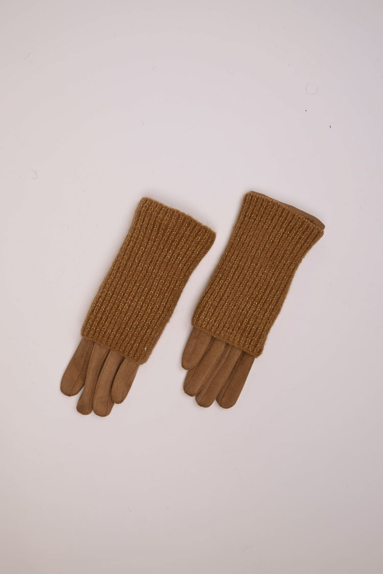 Guanti con manicotti in maglia lurex