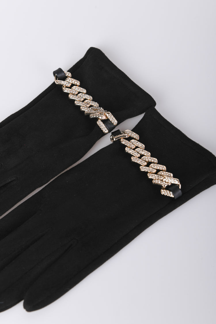 Guanti con catenella in strass