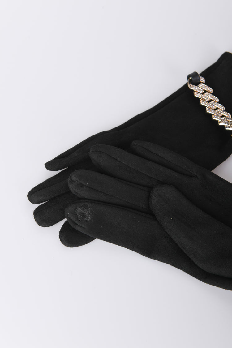 Guanti con catenella in strass