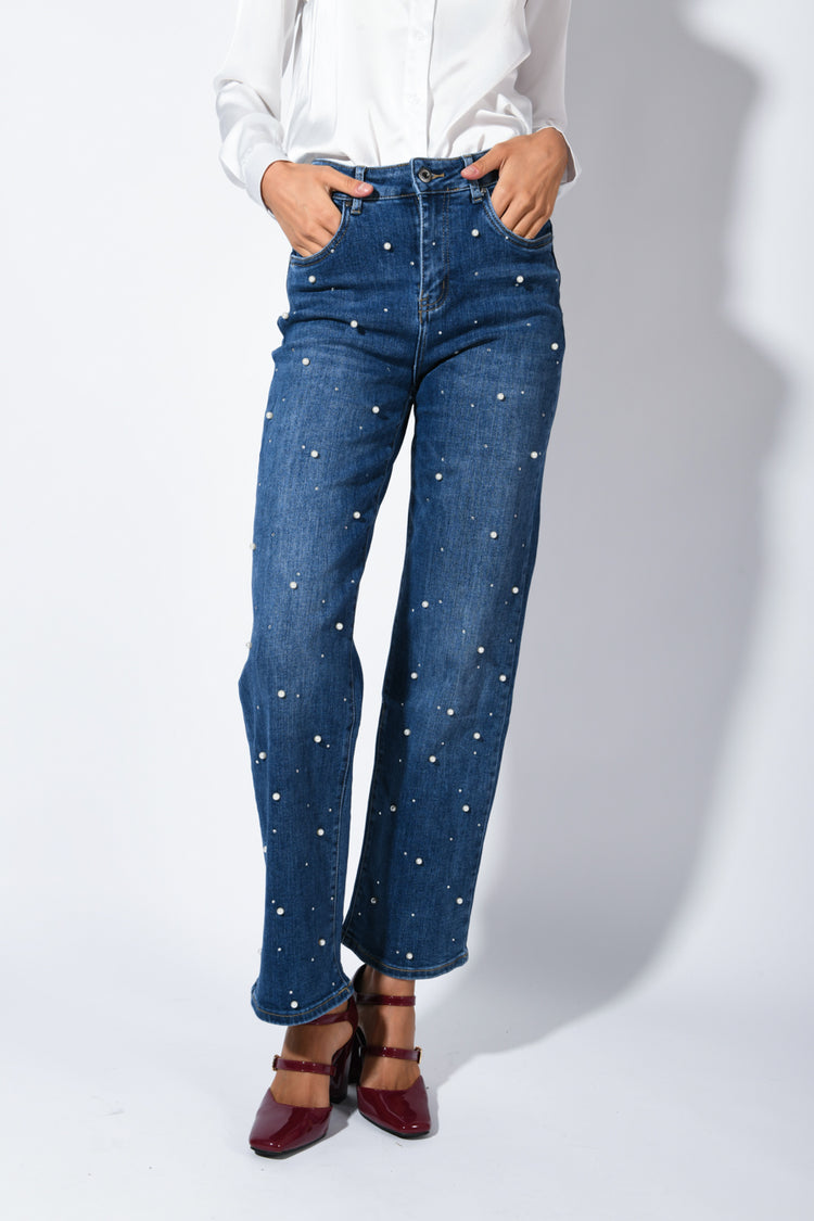 Jeans con perle all-over